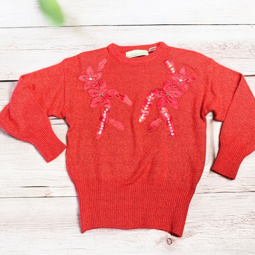Vintage Silk Angora Rabbit Blend Women’s Red Knit Sweater Bramble Lane Size M
